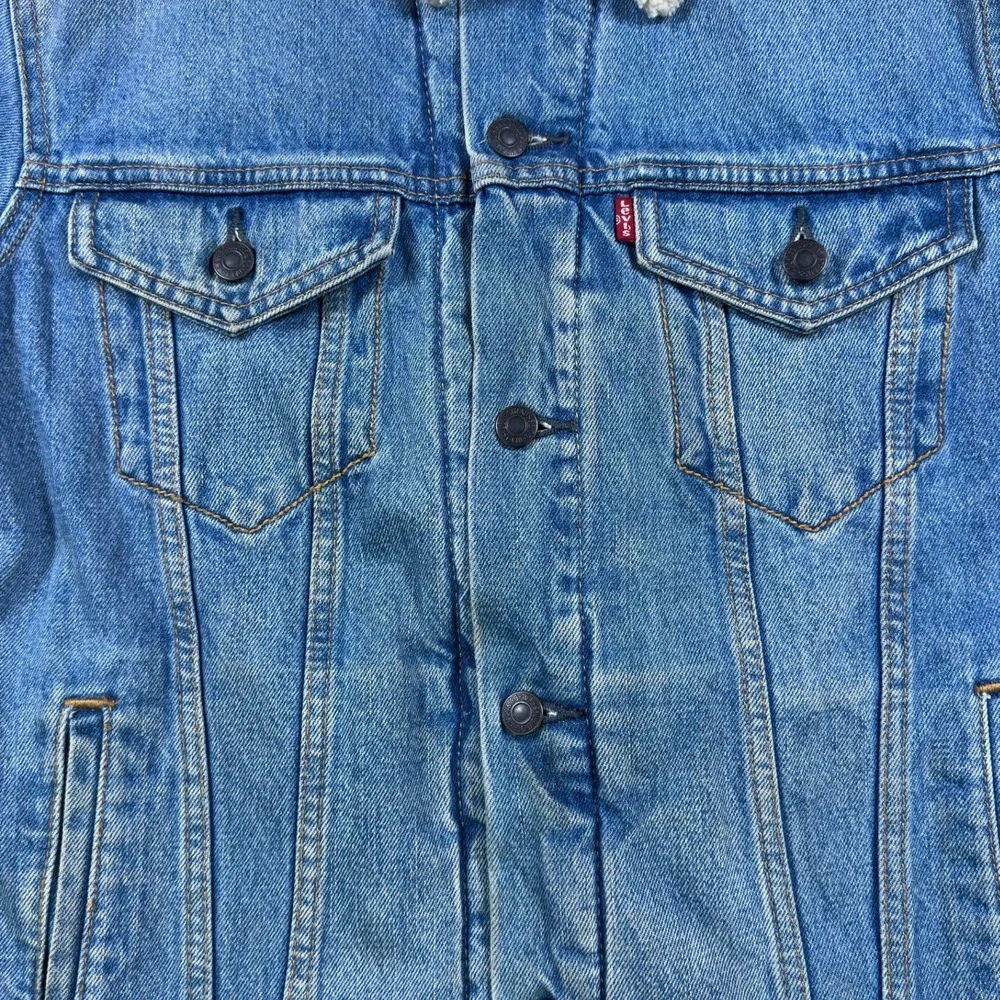 Vintage Levis Mens Sherpa Lined Denim Trucker Jacket Blue Medium 705980026 - Picture 5 of 6